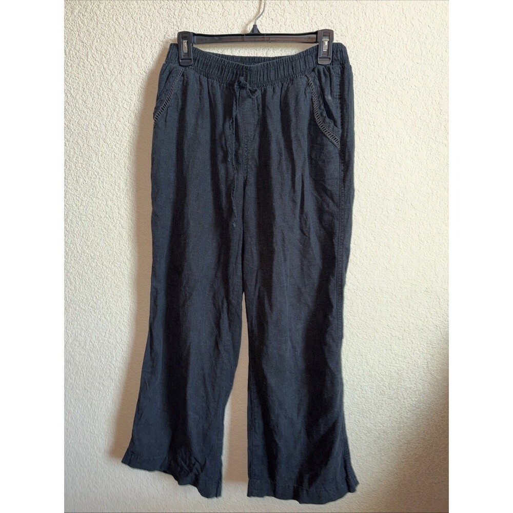 Briggs Linen Wide Leg Pants Black Beach Lagenlook Boho Coastal M Stretchy Light